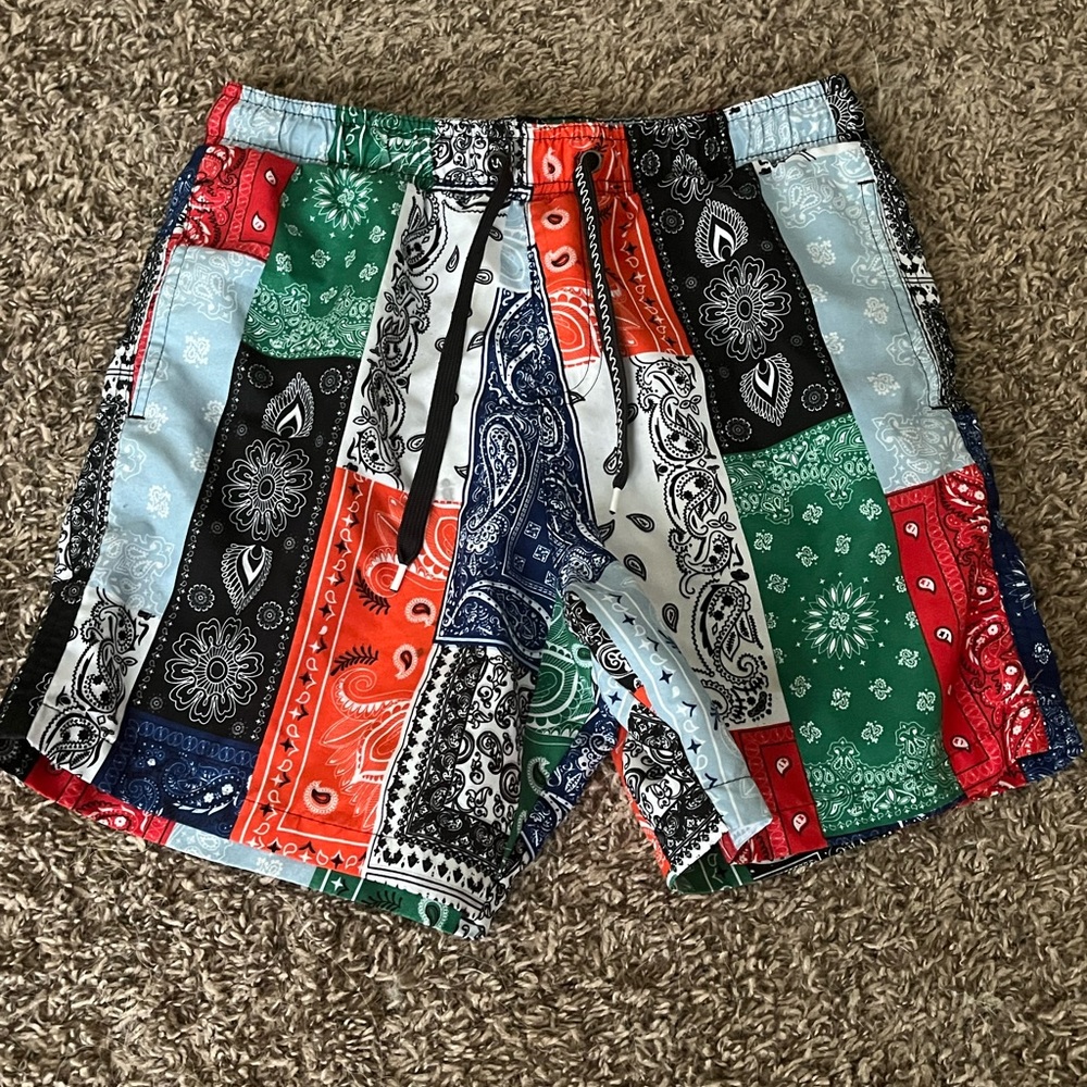 Surf Society Swim Trunks Mens Medium Paisley Bandana Pattern Board Shorts Beach